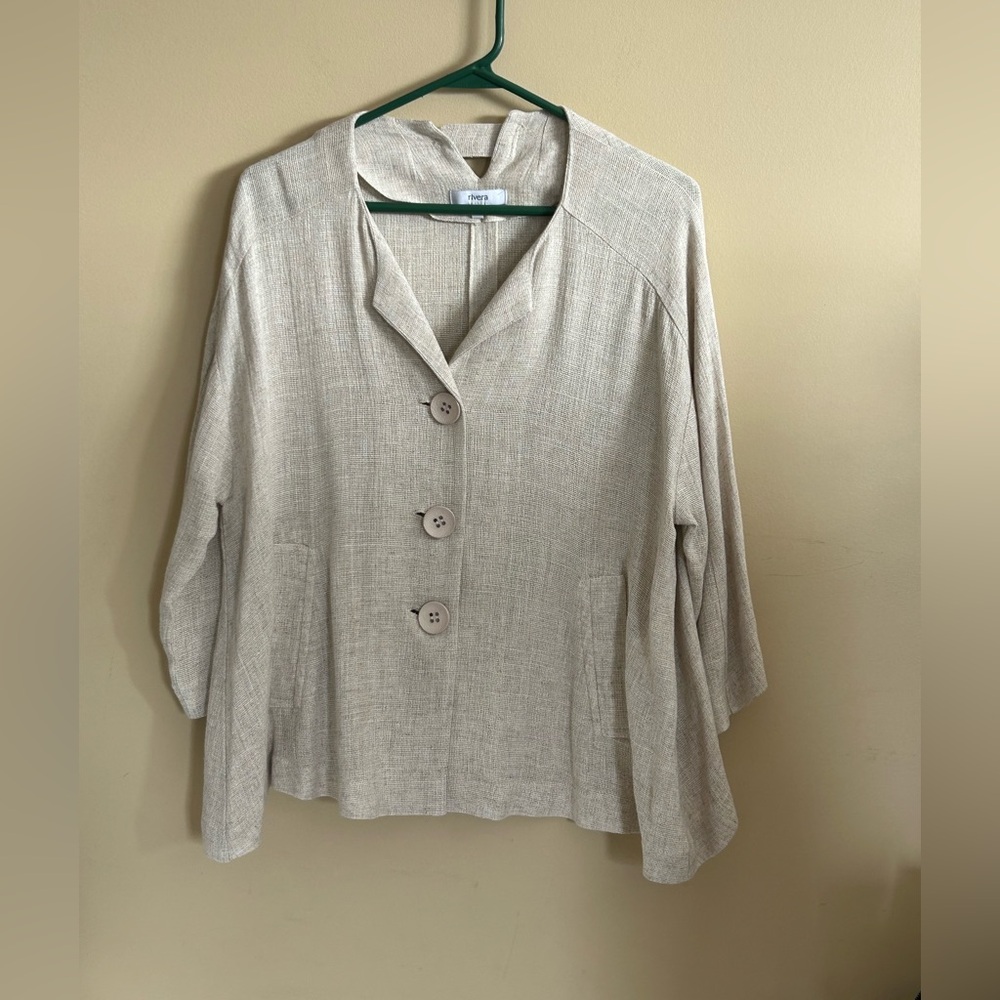 Rivera 3/4 Sleeve Linen blend Casual Beige Button-Up Blazer